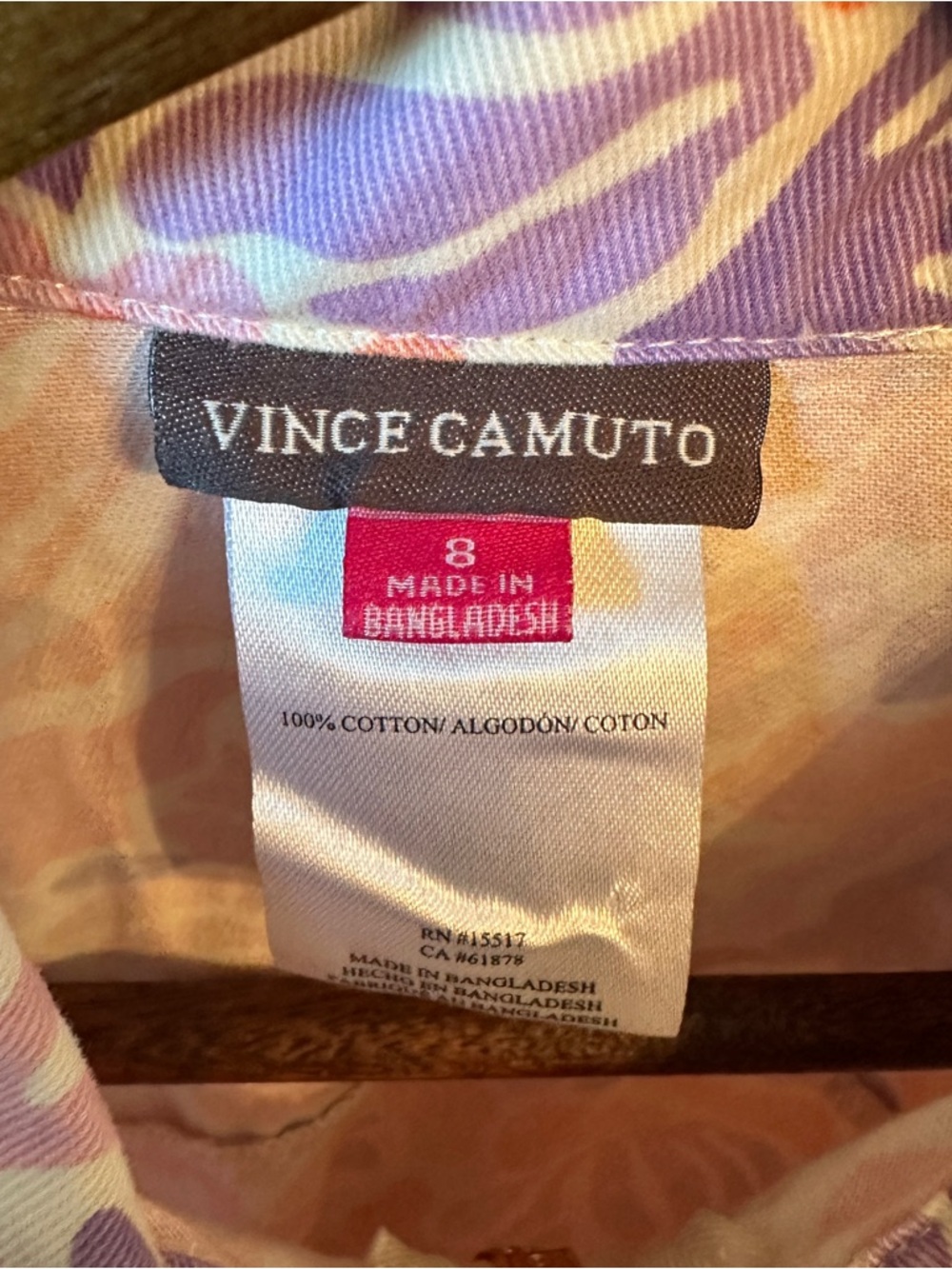 Vince Camuto Peach & Lavender Floral Cotton Top - Picture 3 of 4